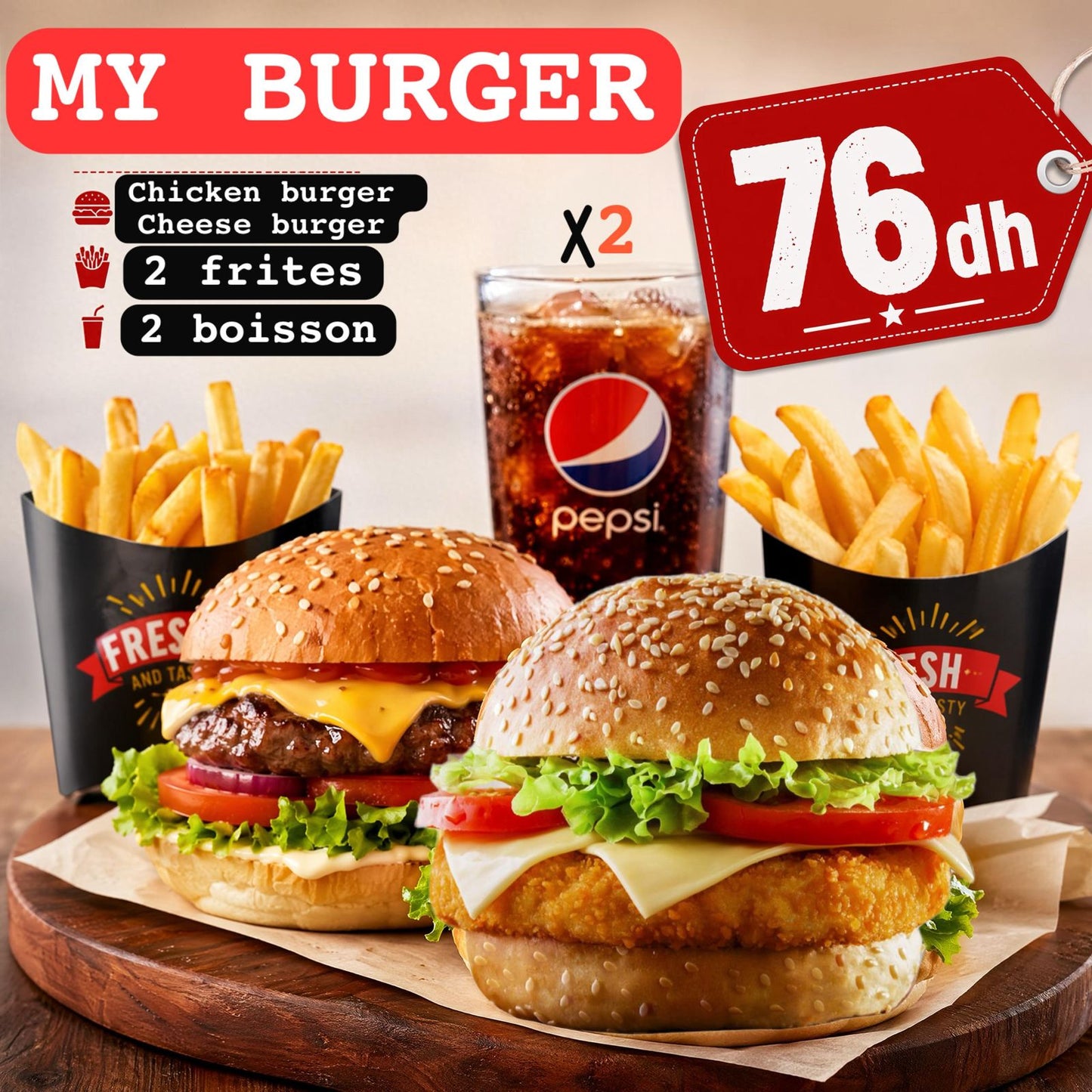 Chicken burger + chesse burger